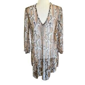 Jordan Taylor Animal Print Sheer Tunic Small 3/4 Sleeve Snake Mobwife Sexy